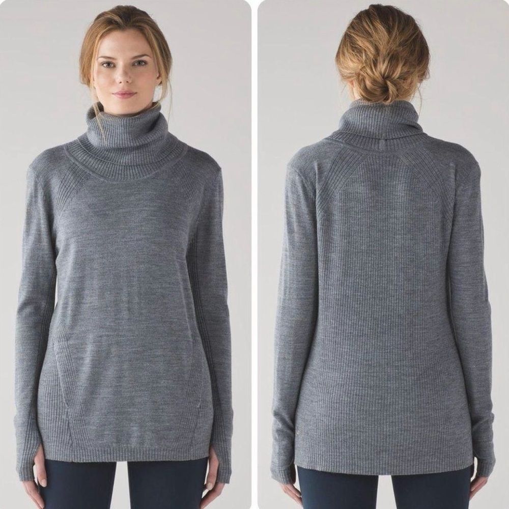 Lululemon Merino Wool Turtleneck Sweater Womens Size 6 Gray Raglan Knit